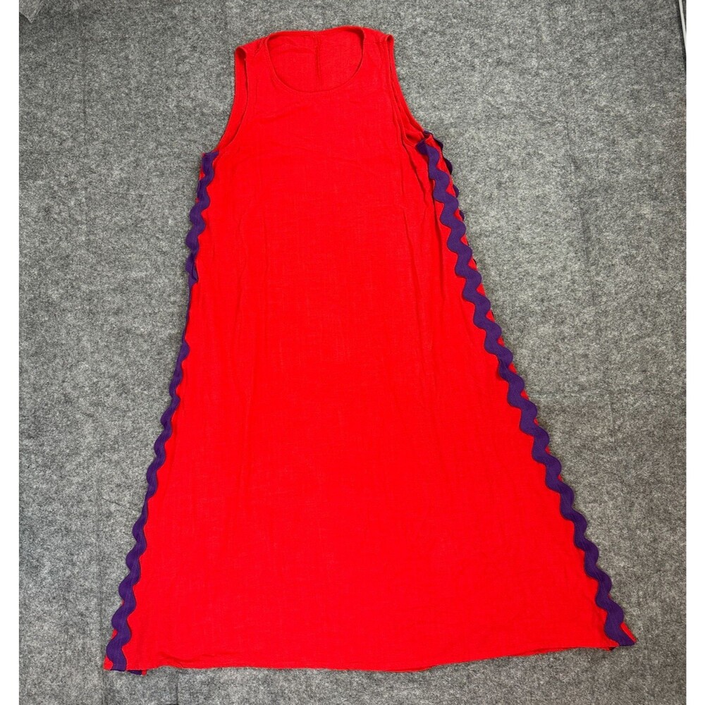 Chouyatou Women XL Red Cotton Linen Ric Rac Trim Sleeveless Midi Maxi Dress
